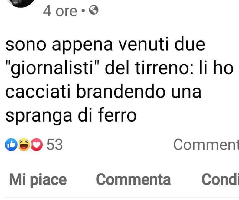 Due giornalisti del Tirreno minacciati con una spranga 