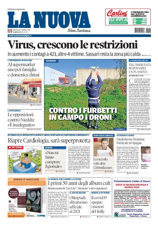 La Nuova Sardegna - Prima Pagina - 25 marzo 2020