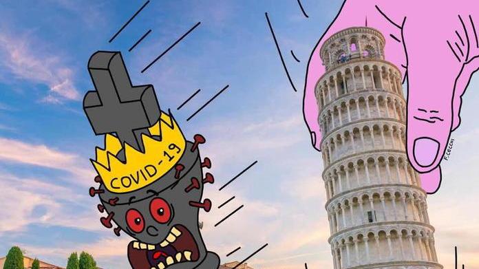 Il Covid-19 ha la corona ma viene messo in fuga dalla Torre, simbolo universale