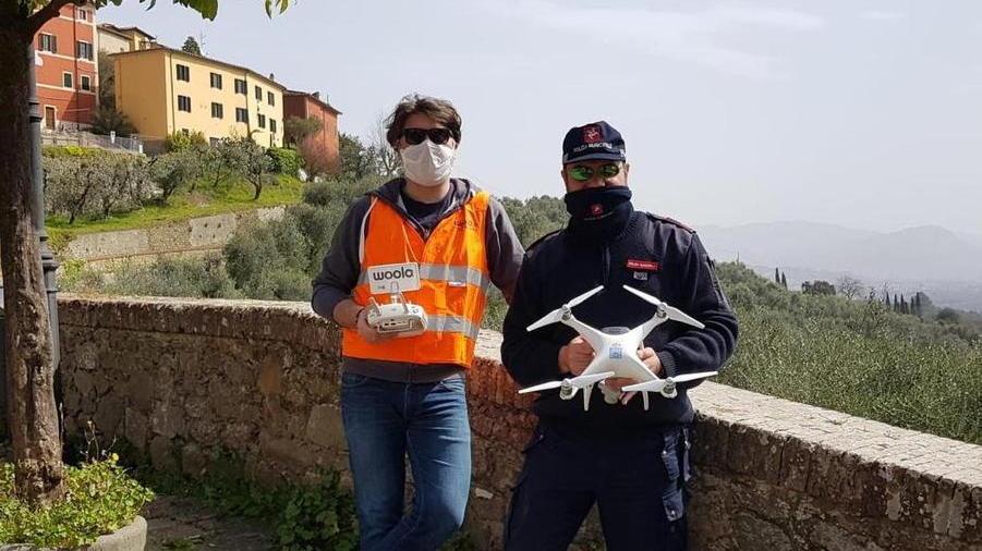 Le prove con il drone per il controllo del territorio nel comune di Buggiano, operazione condotta dalla polizia municipale