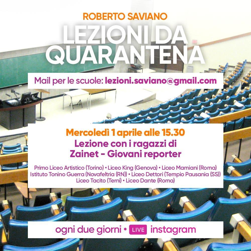 Una lezione di Saviano in diretta Instagram anche con tre studenti di Tempio