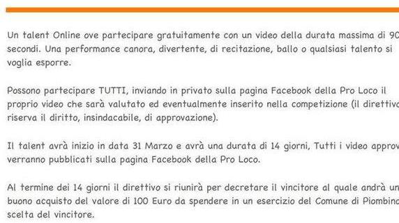 Premio del talent buono acquisto da 100 euro