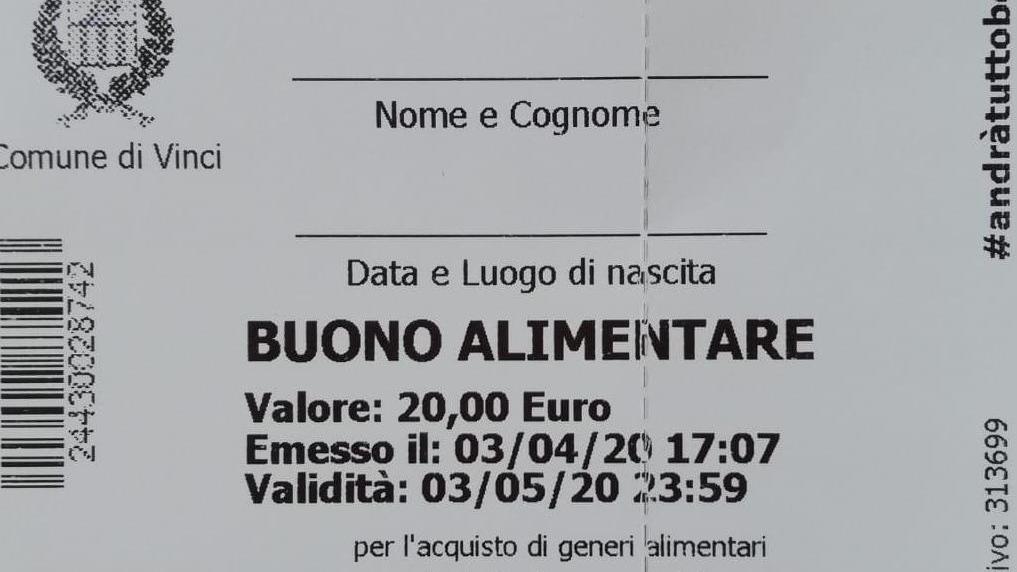 Il facsimile del buono spesa del Comune di Vinci
