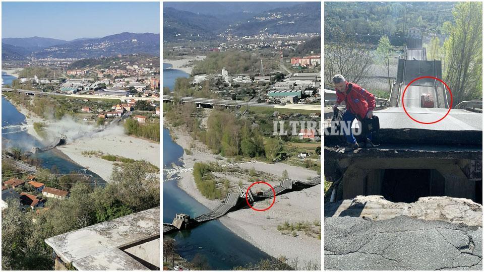 Aulla, crolla il ponte di Albiano. Coinvolti due furgoni. L'autista ferito: "Sto bene, ma che volo" - Video 