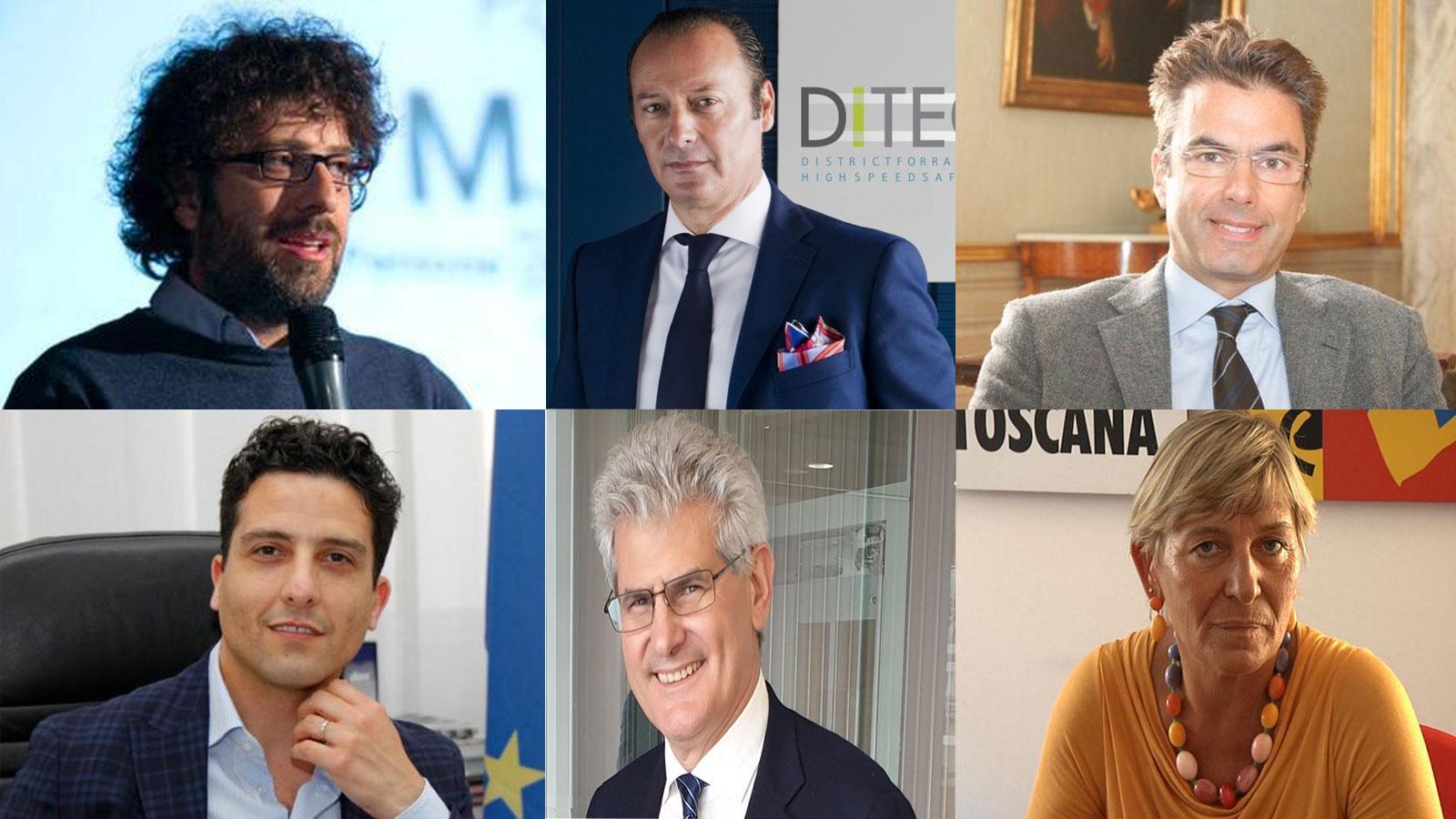 Andrea Di Benedetto (Cna Toscana e Polo di Navacchio), Daniele Matteini (Confindustria Toscana Nord), Giulio Grossi (presidente Confindustria Toscana Nord), Francesco Marini (Confindustria Toscana), Vincenzo Poerio (Nautica), Dalida Angelini (Cgil)