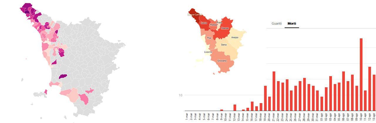 Coronavirus in Toscana, mappa delle morti nei comuni della costa