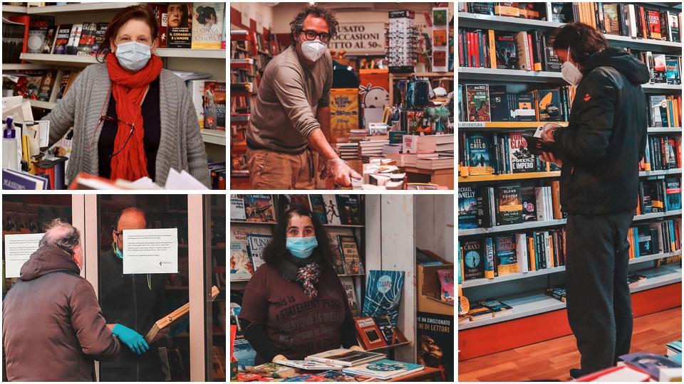 Daniela Barli Carboncini, Matteo Rosini, la Feltrinelli, Elisa Baracchini e un cliente alla Mondadori
