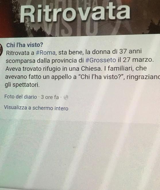 È stata ritrovata a Roma la 37enne scomparsa