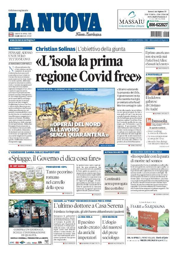 La Nuova Sardegna - Prima Pagina - 18 aprile
