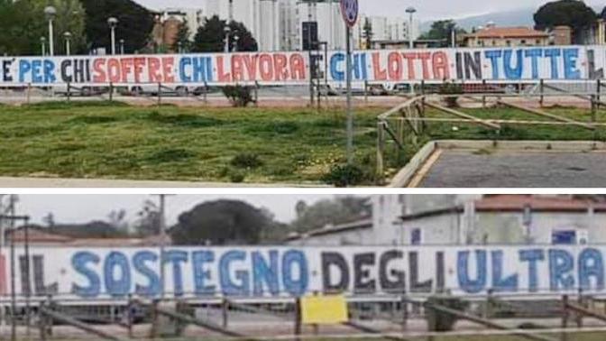 Si muove la curva Nord: striscione di solidarietà e mascherine per bimbi e centri diurni