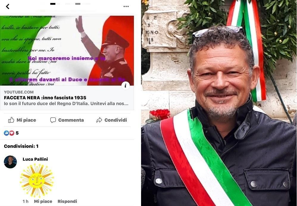 Il post e, a destra, il vicesindaco di Manciano Luca Pallini