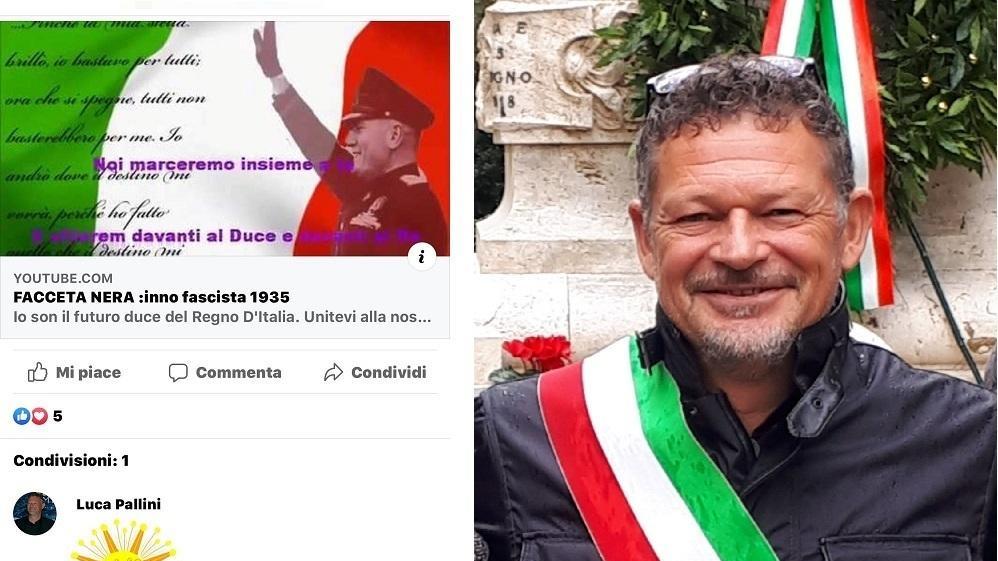Il post e, a destra, il vicesindaco di Manciano Luca Pallini