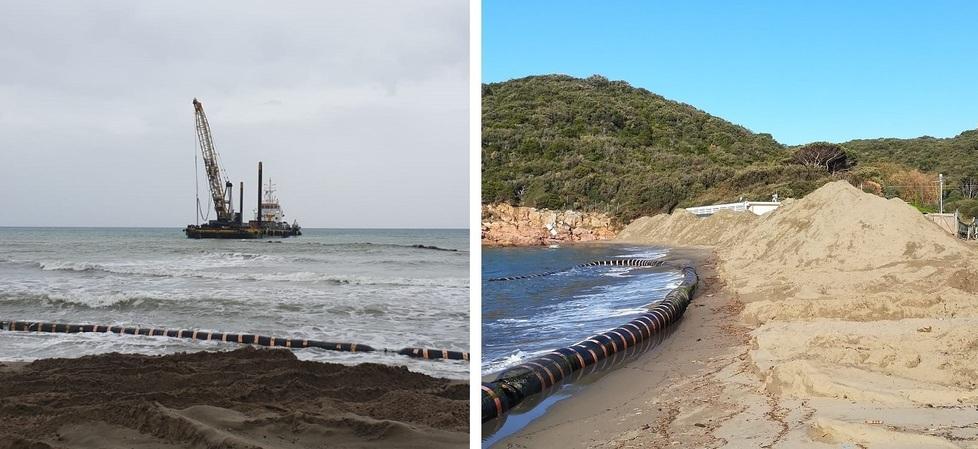 Ripascimento in corso a Punta Ala, Rocchette e spiaggia di Levante 