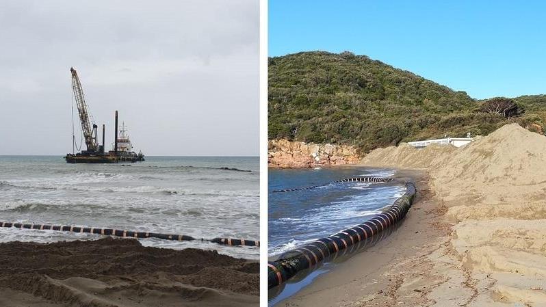 Ripascimento in corso a Punta Ala, Rocchette e spiaggia di Levante