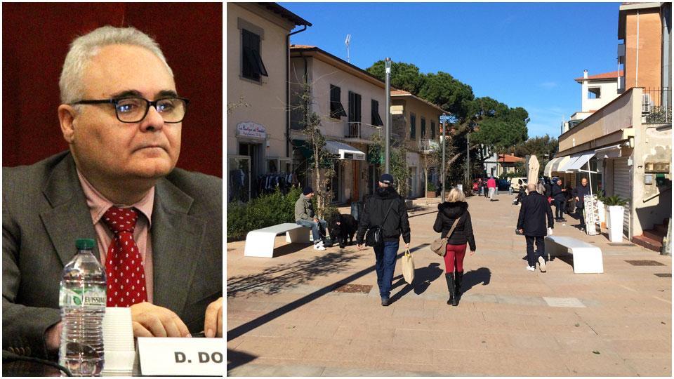 Daniele Donati, sindaco di Rosignano Marittimo e via Fucini nel centro di Castiglioncello