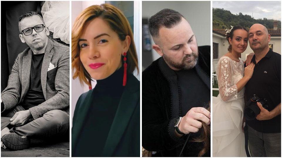 Marco Nani, fioraio; Serena Molini di Bianchini Sposi; Massimiliano Stocchi parrucchiere; il fotografo Alessandro Guidi con una sposa