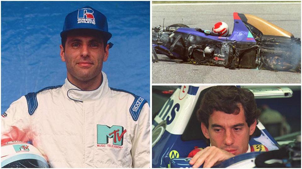 Roland Ratzenberger e la sua monoposto ridotta a un rottame, Ayrton Senna sulla sua Williams a Imola poco prima del via del Gran premio nel quale ha trovato la morte, il 1° maggio del 1994