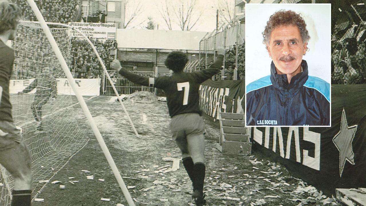 Sileno Passalacqua, oggi 71 anni, originario di Borgo a Buggiano, con la maglia numero 7 della Reggiana club che lo ricorda come una vera leggenda, nel riquadro Passalacqua oggi