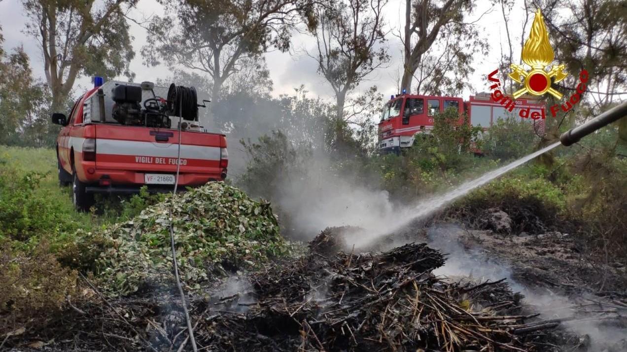 Incendio di sterpaglie sulla 59bis