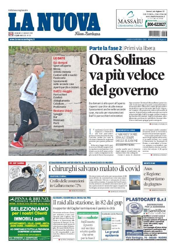 La Nuova Sardegna - Prima Pagina - 3 maggio 2020