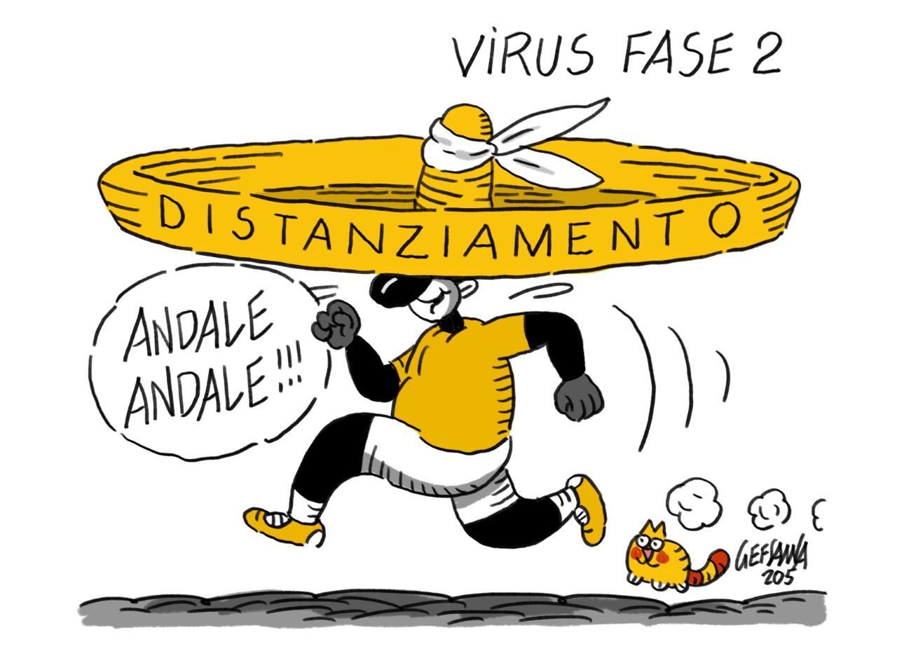 La vignetta di Gef: la parola d'ordine della Fase 2 è distanziamento