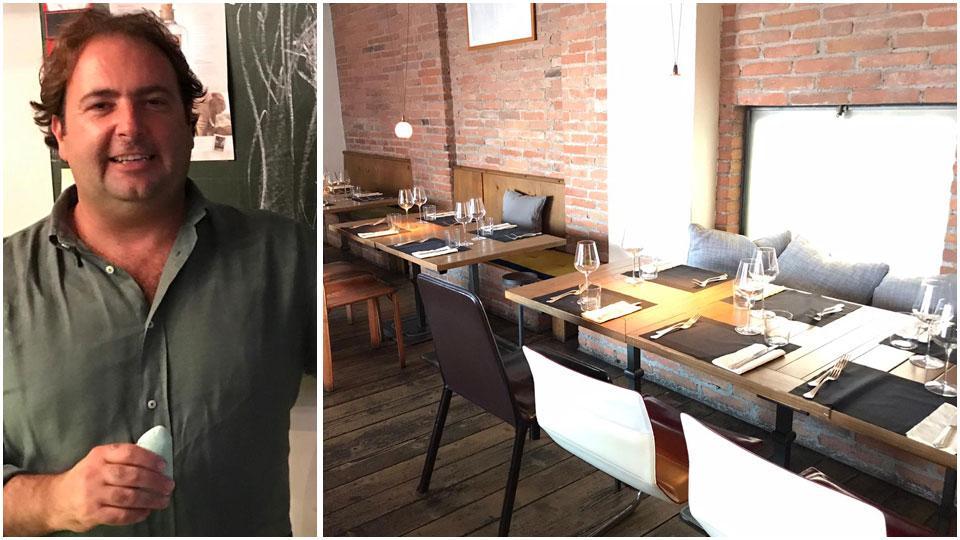 Simone Andreano, titolare del ristorante “Il posto” a Pietrasanta e l’interno del locale nel centro storico della cittadina