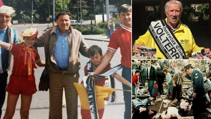 Nella foto a sinistra, Giovanni Socci al centro in uno scatto prima della finale con il tifoso inglese e i suoi due figli
