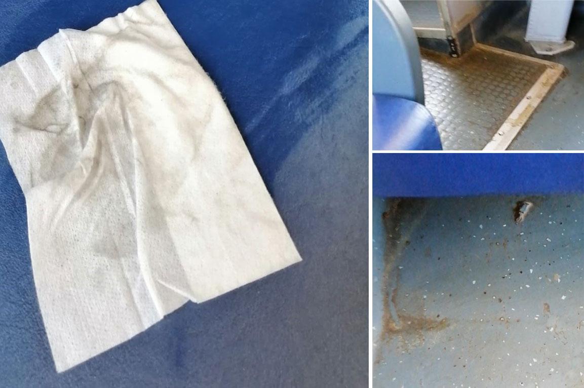 Le foto si riferiscono al treno regionale 23411 del 5 maggio, sulla tratta Pisa-Firenze, e al 23370 di ieri. Sporcizia e seggiolini non segnalati.