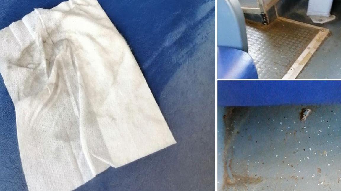 Le foto si riferiscono al treno regionale 23411 del 5 maggio, sulla tratta Pisa-Firenze, e al 23370 di ieri. Sporcizia e seggiolini non segnalati.