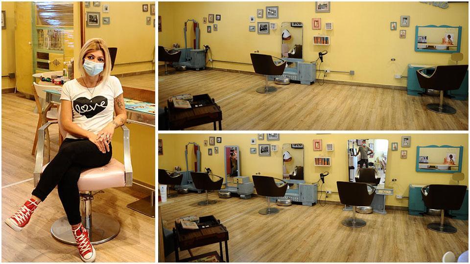 Lisa Michetti, una delle due titolari del salone Hair Fx di Cecina, la parte più ampia del salone come come sarà, con le tre postazioni rimaste e prima dell’emergenza coronavirus, con cinque postazioni