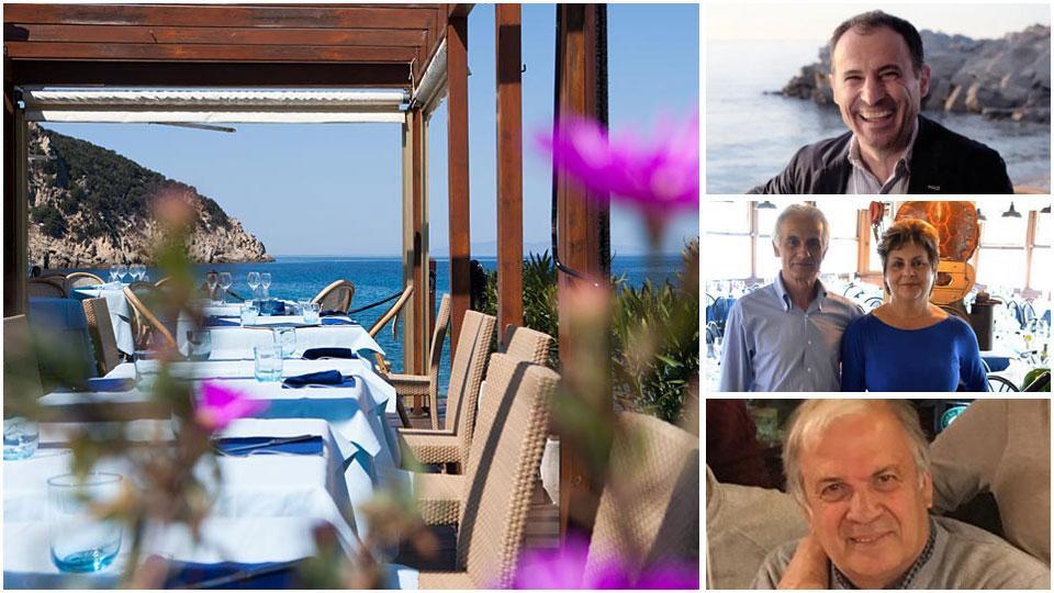 I tavoli all’aperto del Ristorante Capo Nord, Attilio Adriani (Capo Nord), Mino e Consuelo della Caravella e Luciano Marinari del ristorante Da Luciano