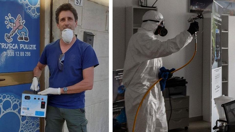 Alessandro Pepi della Etrusca Pulizie e un operatore della Tosco Service