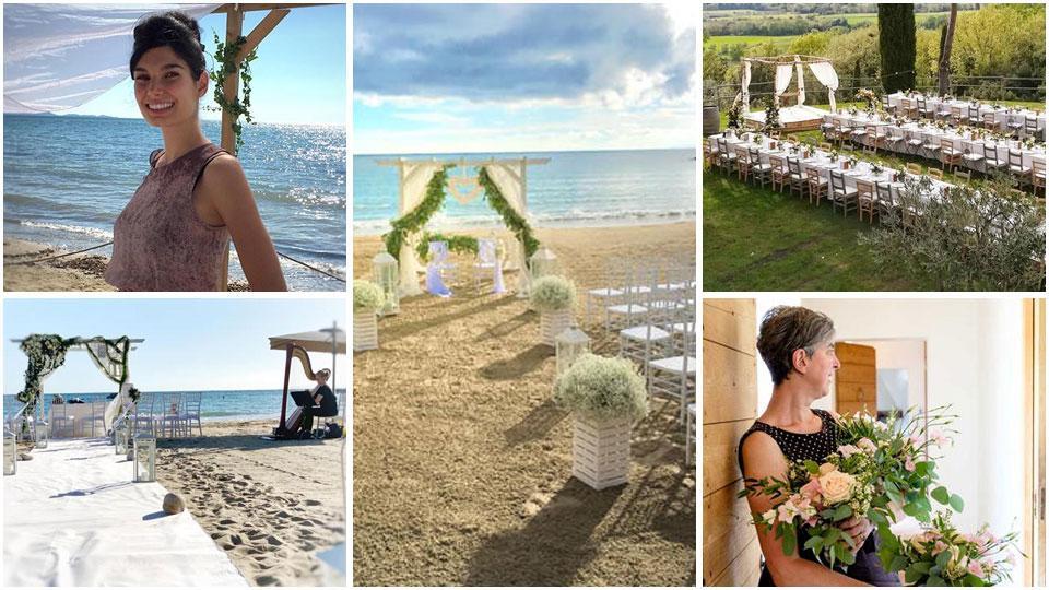 Alessandra Macii, un matrimonio al Boschetto di Follonica, un altro matrimonio sulla spiaggia di Follonica, i tavoli per una festa nuziale ai Conti di San Bonifacio a Casteani  Serena Tosi