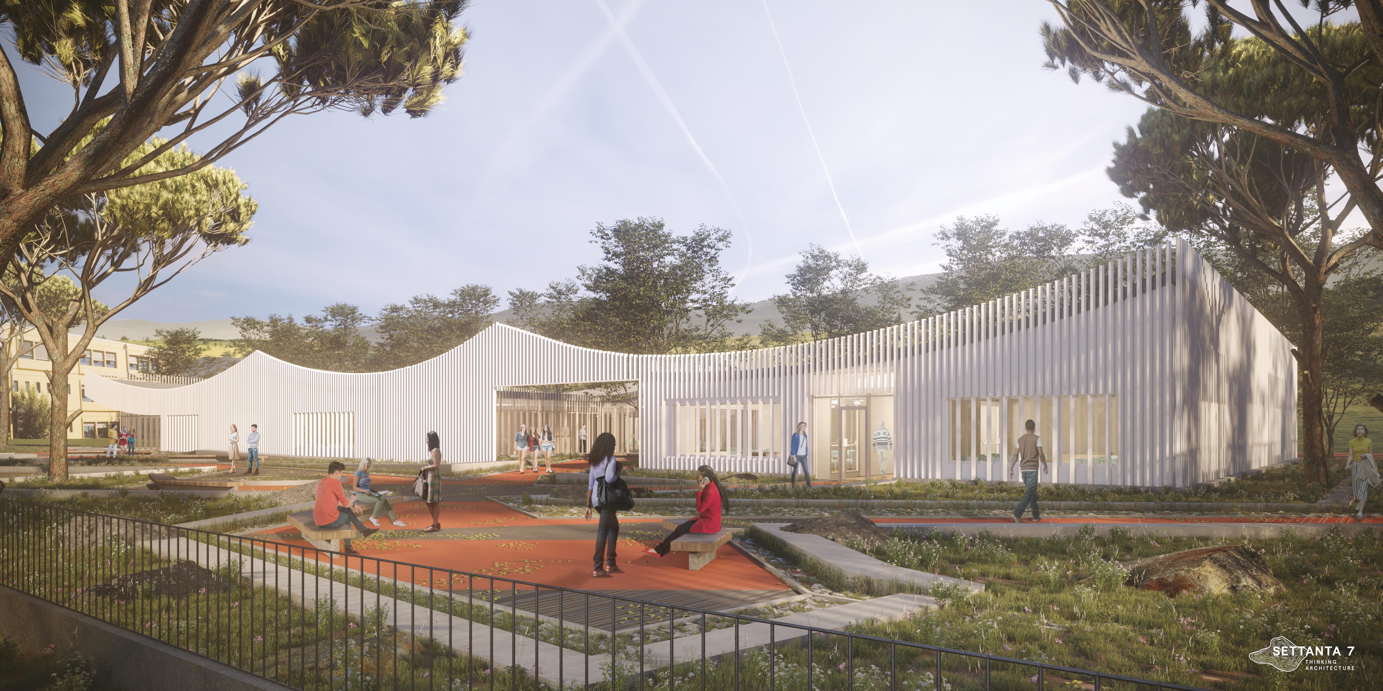 Un rendering del futuro pezzo del liceo Copernico realizzato nell'ex palazzina Fil