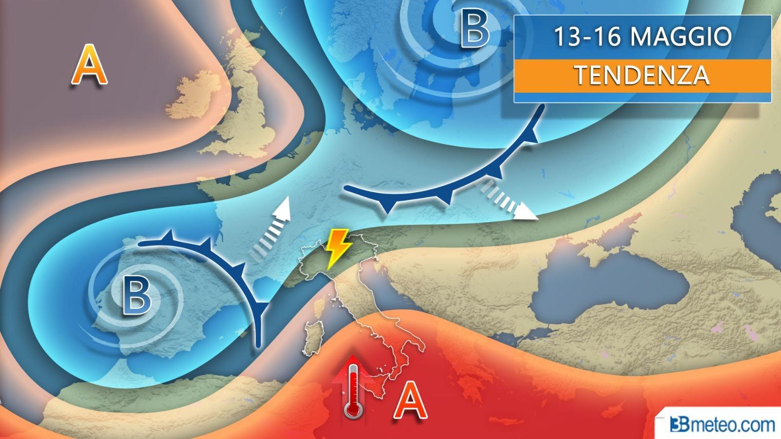 Meteo, settimana di temporali al nord e caldo africano al sud