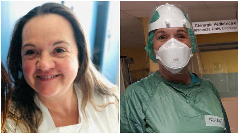 Irene Signorini al lavoro in ospedale prima del virus... ... e in tuta, visiera e mascherina durante l’emergenza Covid-19