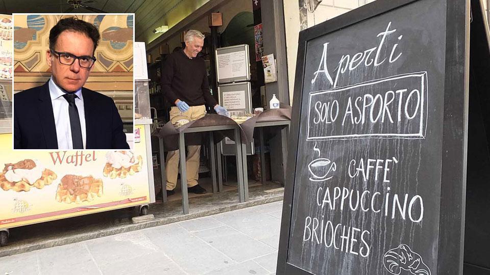 Un bar in Corso Italia aperto con le nuove disposizioni e il sindaco Conti
