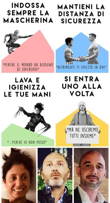 Le misure anti-Covid spiegate da Spiderman Rocky e Greta: il dono degli architetti ai negozi
