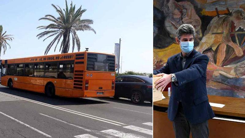 Un bus della linea 52 alla Fossa Maestrra e il sindaco di Carrara Francesco De Pasquale