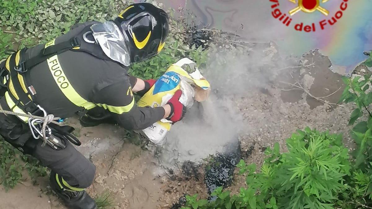 Le operazioni di bonifica dei vigili del fuoco di Montemurlo alla Briglia