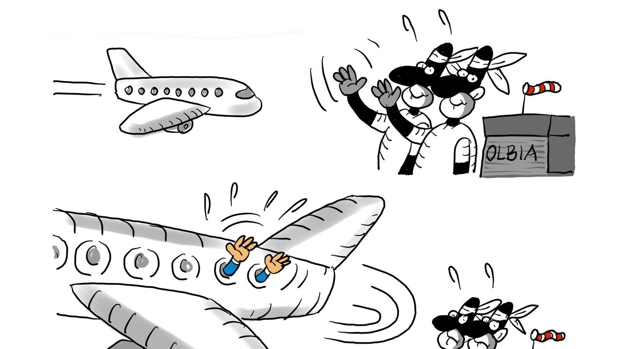 La vignetta di Gef: il volo Eurowings con due passeggeri partito per Olbia per errore 