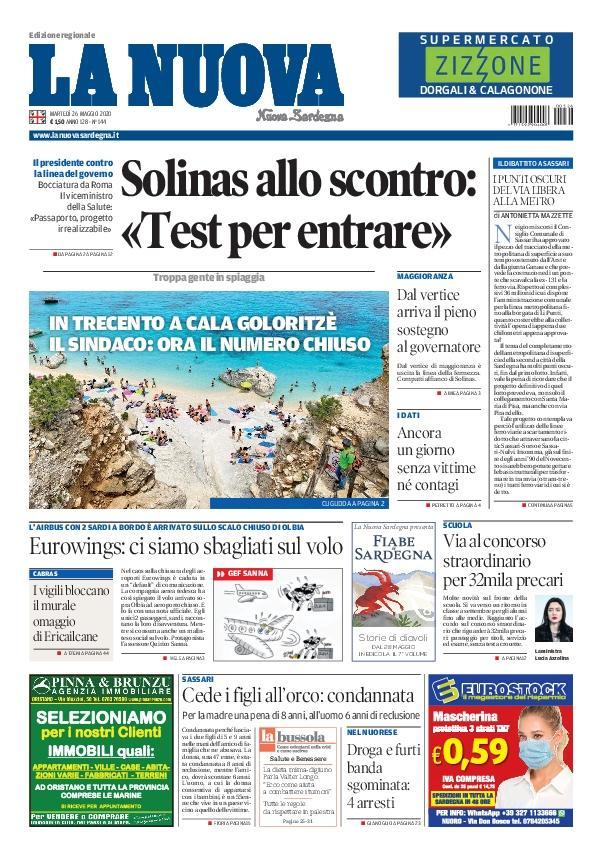 La Nuova Sardegna - Prima Pagina - 26 maggio 2020