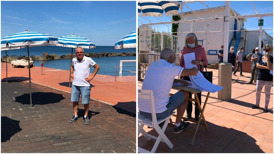 Gli ombrelloni distanziati ai Bagni Lido e le prenotazione che sono in corso in vista dell’apertura dello stabilimento balneare