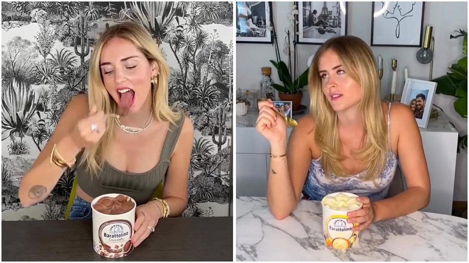 L’influencer Chiara Ferragni con il Barattolino Sammontana e Valentina Ferragni (sorella di Chiara e anche lei influencer) nella seconda parte del video su Instagram