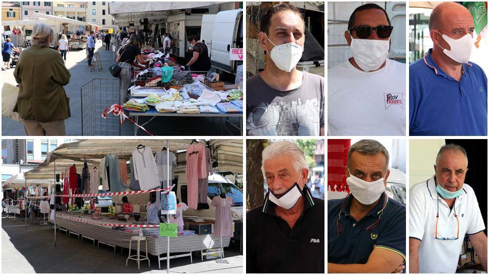 Il ritorno del mercato in centro a Massa, strisce bianche e rosa delimitano l’accesso ai banchi, Riccardo Ricci, Stefano Perugino, Massimo Novani, Mario Merigi, Paolo Simoncini e Domenico Maggiori
