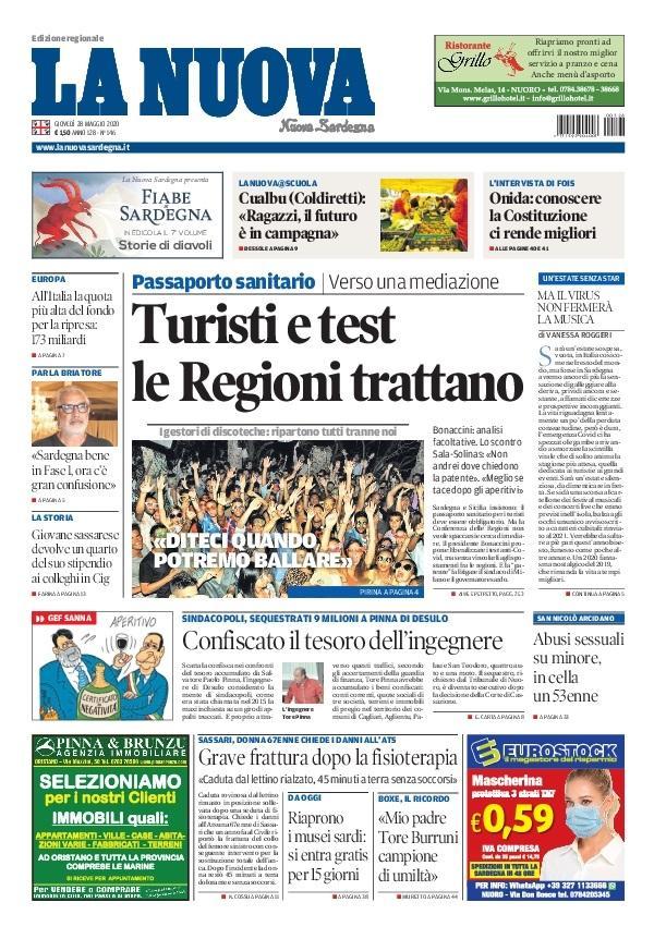 Prima pagina La Nuova Sardegna 28 maggio 2020