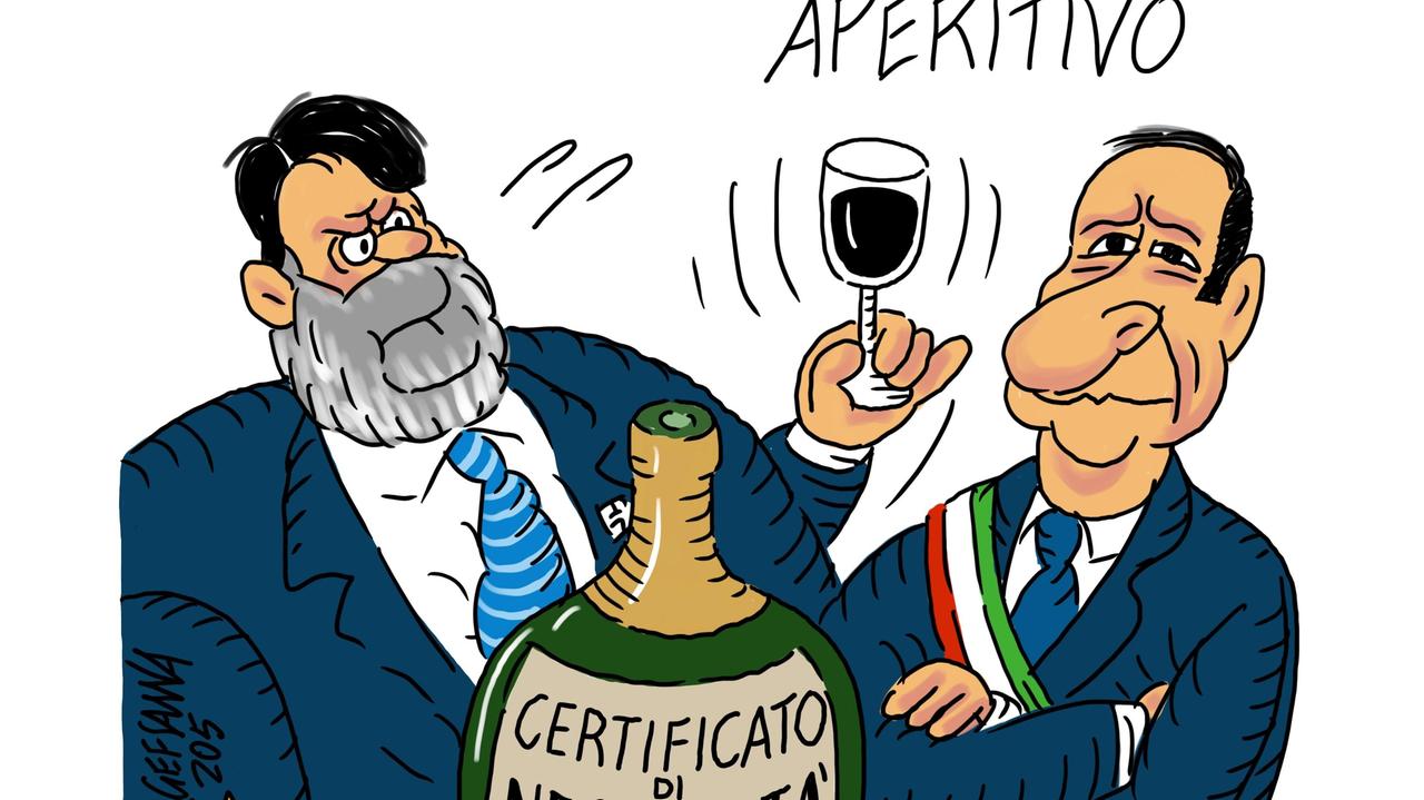 La vignetta di Gef: il duello Solinas-Sala tra certificato di negatività e "famigerati aperitivi"