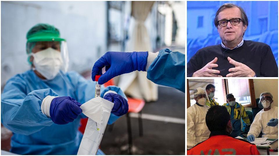 La consegna di una provetta da fare analizzare, Francesco Cipriani, epidemiologo dell’Asl Toscana Centro e i volontari di alcune associazioni mentre si sottopongono ai test sierologici organizzati dalla Provincia con l’Asl e l’Università di Firenze