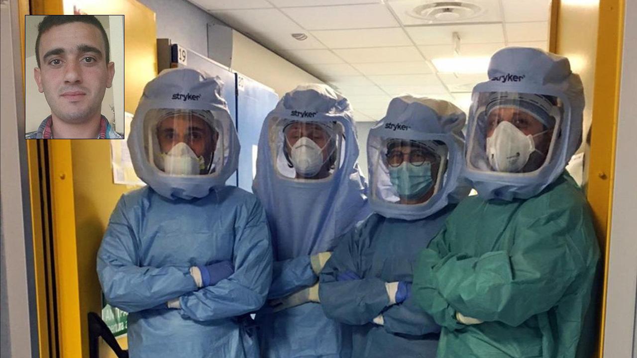 L'equipe che ha eseguito il trapianto dei polmoni e, nel riquadro, Davide Trudu il donatore