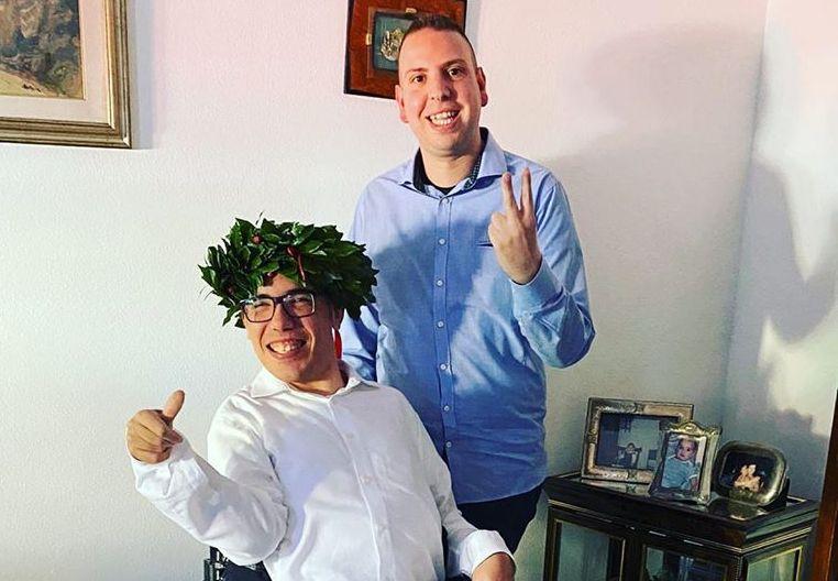 Il dottor Sebastiano Canu con l'amico inseparabile Pietro Muraglia